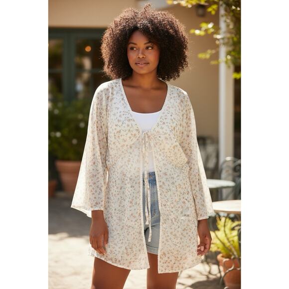 Diana Seger Tops - Diana Seger Handmade Eyelet Kimono Open Front Size L/XL Cottagecore Tie Front